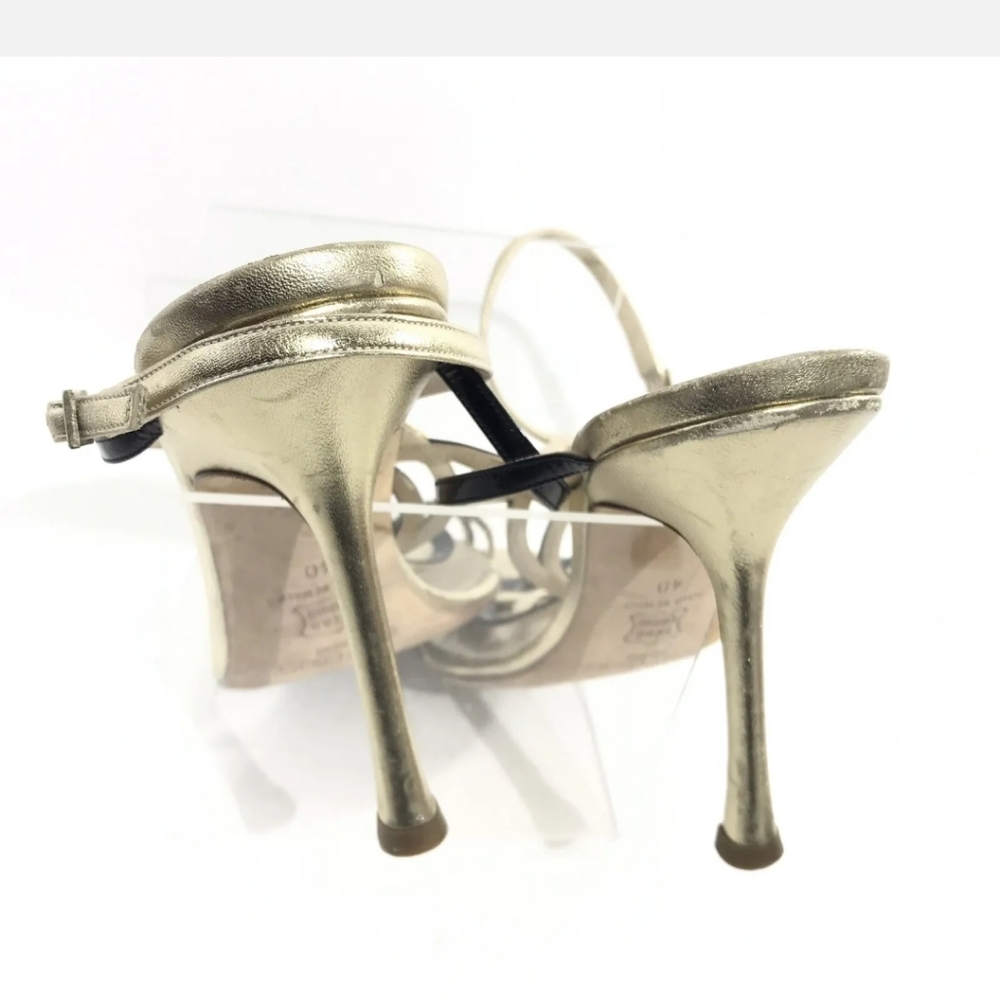 SOLD SOLD SOLD Jimmy Choo Metallic Gold Black Heels Sandals Size 40 9 - Picture 5 of 9